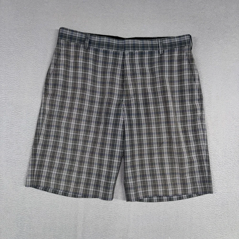 Nike Shorts Mens 36 Grey Plaid Flat Front Tiger Woods Collection Golf Preppy